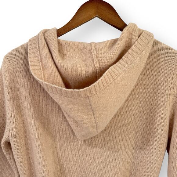 BCBG MAXAZRIA Tan Knit Button Up Belted Hooded Cardigan Sweater Size S Lambswool - Picture 5 of 10